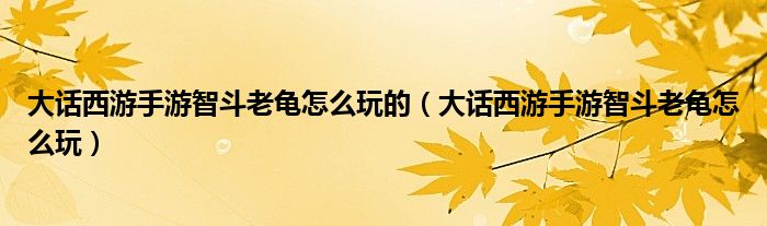 大话西游手游智斗老龟怎么玩的（大话西游手游智斗老龟怎么玩）