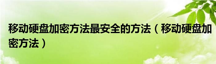 移动硬盘加密方法最安全的方法（移动硬盘加密方法）