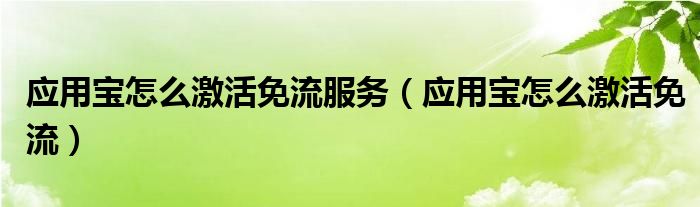 应用宝怎么激活免流服务（应用宝怎么激活免流）