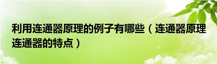 利用连通器原理的例子有哪些（连通器原理 连通器的特点）