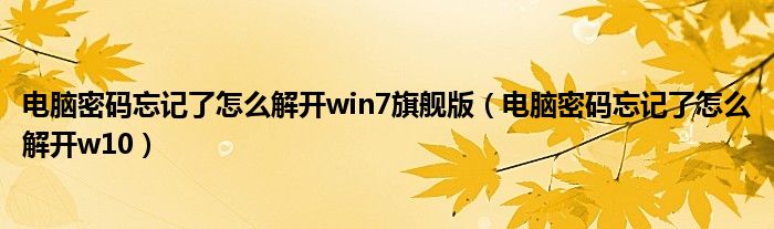 电脑密码忘记了怎么解开win7旗舰版（电脑密码忘记了怎么解开w10）