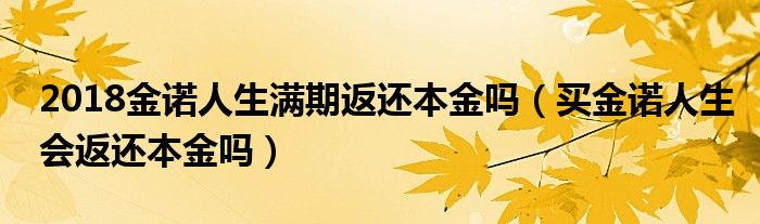 2018金诺人生满期返还本金吗（买金诺人生会返还本金吗）