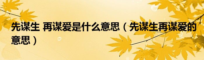 先谋生 再谋爱是什么意思（先谋生再谋爱的意思）