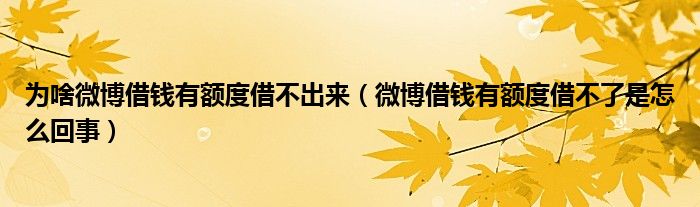 为啥微博借钱有额度借不出来（微博借钱有额度借不了是怎么回事）