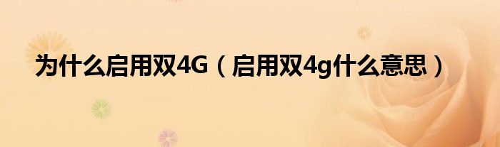 为什么启用双4G（启用双4g什么意思）