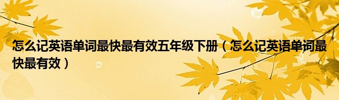 怎么记英语单词最快最有效五年级下册（怎么记英语单词最快最有效）