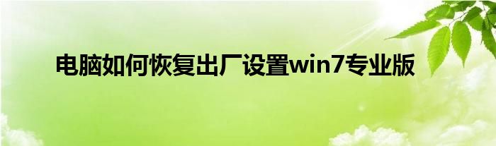 电脑如何恢复出厂设置win7专业版