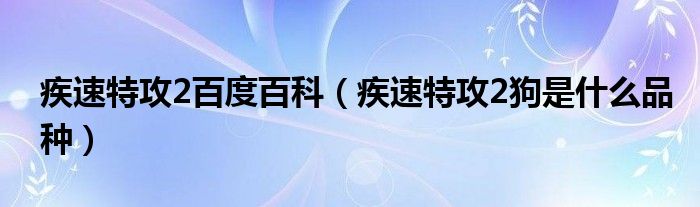 疾速特攻2百度百科（疾速特攻2狗是什么品种）