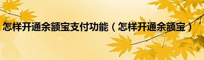 怎样开通余额宝支付功能（怎样开通余额宝）