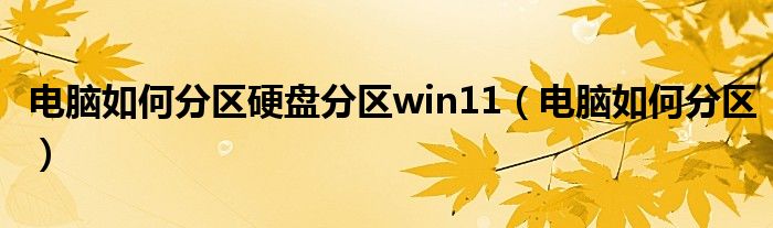 电脑如何分区硬盘分区win11（电脑如何分区）