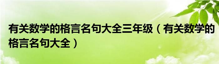 有关数学的格言名句大全三年级（有关数学的格言名句大全）