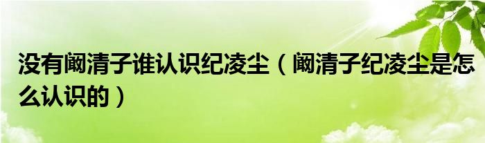 没有阚清子谁认识纪凌尘（阚清子纪凌尘是怎么认识的）