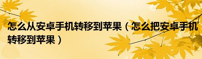 怎么从安卓手机转移到苹果（怎么把安卓手机转移到苹果）