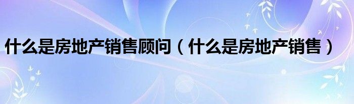 什么是房地产销售顾问（什么是房地产销售）