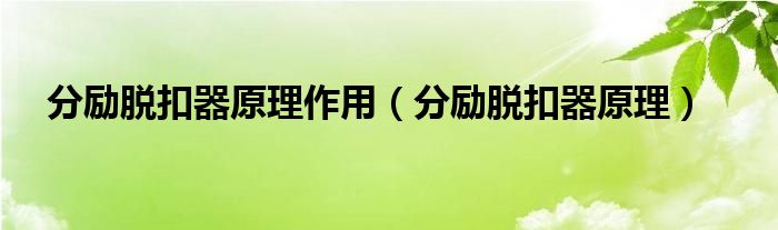 分励脱扣器原理作用（分励脱扣器原理）