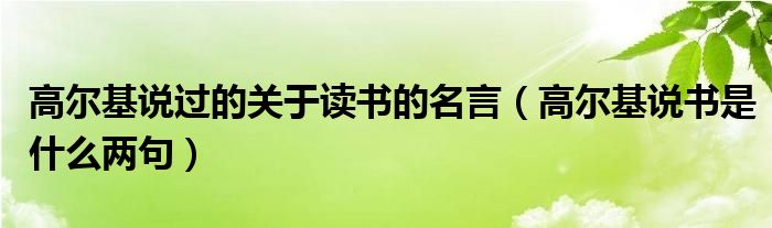 高尔基说过的关于读书的名言（高尔基说书是什么两句）