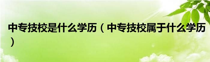 中专技校是什么学历（中专技校属于什么学历）