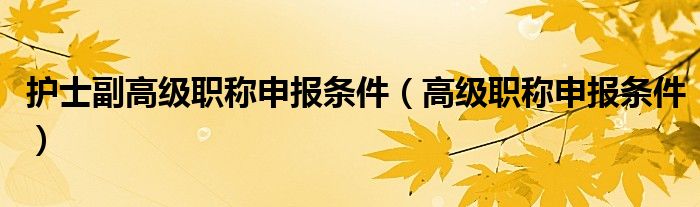 护士副高级职称申报条件（高级职称申报条件）