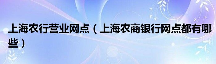 上海农行营业网点（上海农商银行网点都有哪些）