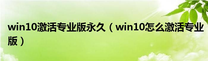 win10激活专业版永久（win10怎么激活专业版）