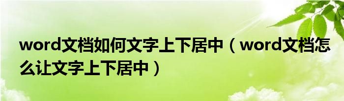 word文档如何文字上下居中（word文档怎么让文字上下居中）