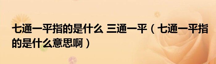 七通一平指的是什么 三通一平（七通一平指的是什么意思啊）