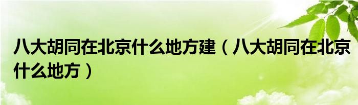 八大胡同在北京什么地方建（八大胡同在北京什么地方）