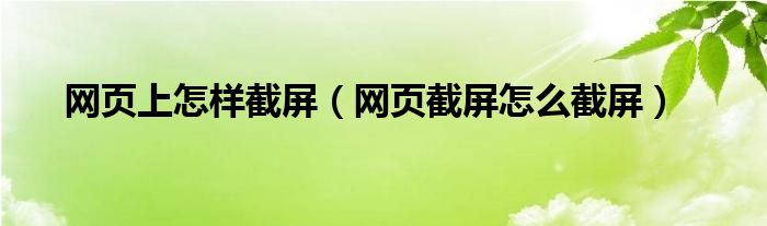 网页上怎样截屏（网页截屏怎么截屏）