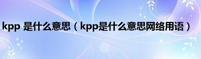 kpp 是什么意思（kpp是什么意思网络用语）