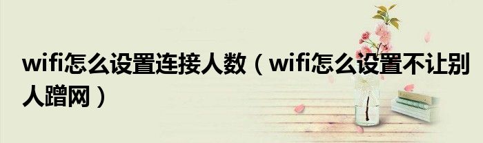 wifi怎么设置连接人数（wifi怎么设置不让别人蹭网）