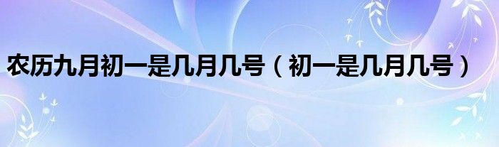 农历九月初一是几月几号（初一是几月几号）