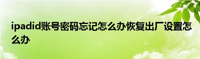 ipadid账号密码忘记怎么办恢复出厂设置怎么办