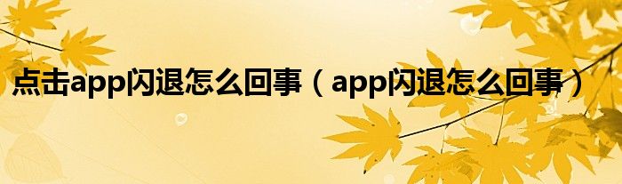 点击app闪退怎么回事（app闪退怎么回事）