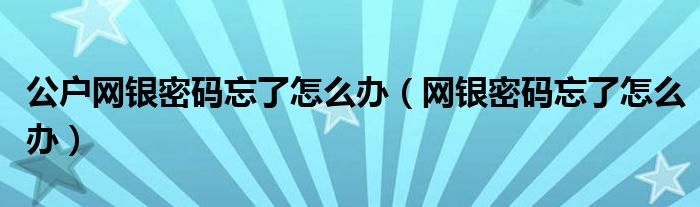 公户网银密码忘了怎么办（网银密码忘了怎么办）