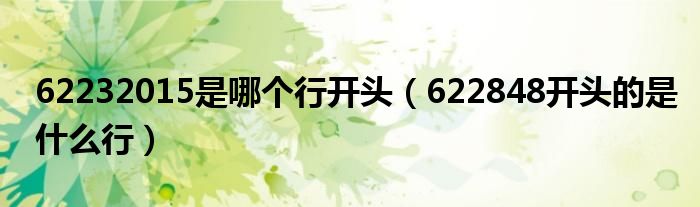 62232015是哪个行开头（622848开头的是什么行）