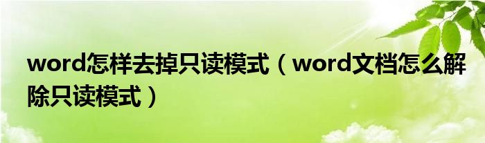 word怎样去掉只读模式（word文档怎么解除只读模式）