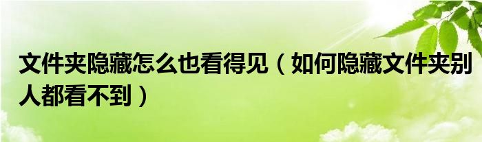 文件夹隐藏怎么也看得见（如何隐藏文件夹别人都看不到）