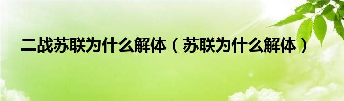 二战苏联为什么解体（苏联为什么解体）