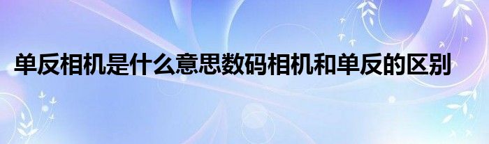 单反相机是什么意思数码相机和单反的区别