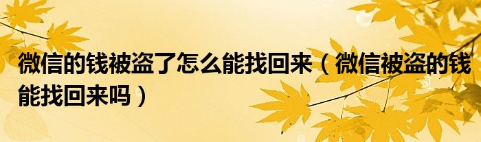 微信的钱被盗了怎么能找回来（微信被盗的钱能找回来吗）