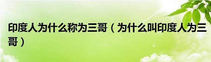 印度人为什么称为三哥（为什么叫印度人为三哥）