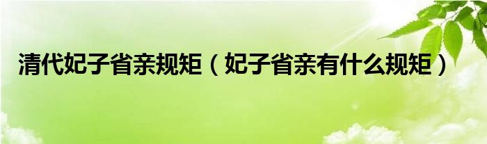 清代妃子省亲规矩（妃子省亲有什么规矩）