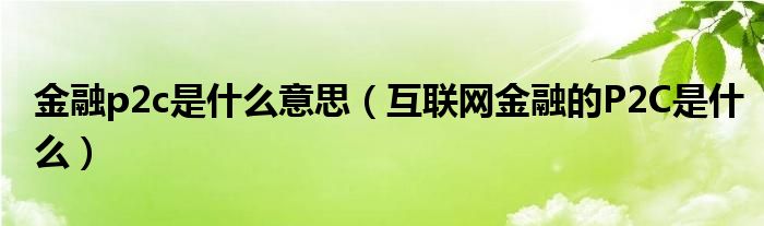 金融p2c是什么意思（互联网金融的P2C是什么）