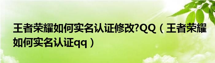 王者荣耀如何实名认证修改?QQ（王者荣耀如何实名认证qq）