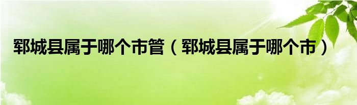 郓城县属于哪个市管（郓城县属于哪个市）