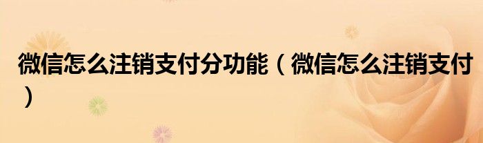 微信怎么注销支付分功能（微信怎么注销支付）