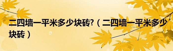 二四墙一平米多少块砖?（二四墙一平米多少块砖）