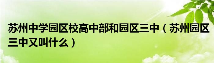 苏州中学园区校高中部和园区三中（苏州园区三中又叫什么）