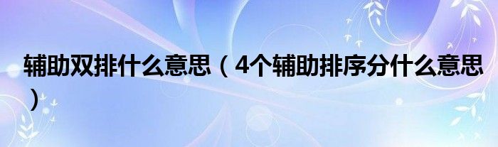 辅助双排什么意思（4个辅助排序分什么意思）