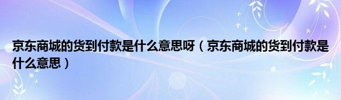 京东商城的货到付款是什么意思呀（京东商城的货到付款是什么意思）